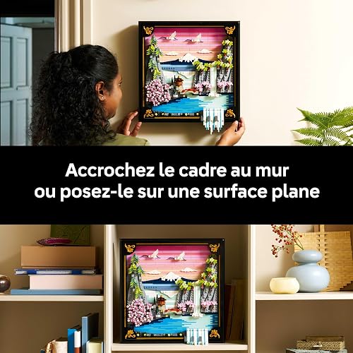 LEGO Art Japanese Cherry Blossom Landscape - DIY Miniature Model Kit for Adults - 3D Wall Art in Shadow Box Frame w/Mount Fuji, Sakura & Textured Waterfall - Gift Idea - 31218 - 7