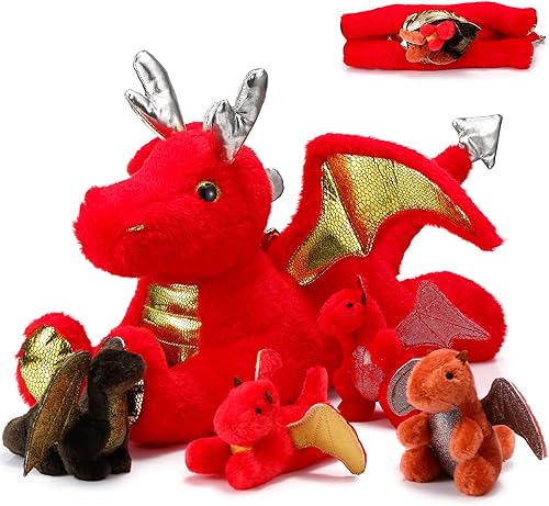 Miniatura 1 de Syhood Juego de 5 juguetes de peluche de dragón grande de 18 pulgadas con 4 lindos bebés en el interior con cremallera para niños y niñas, amantes