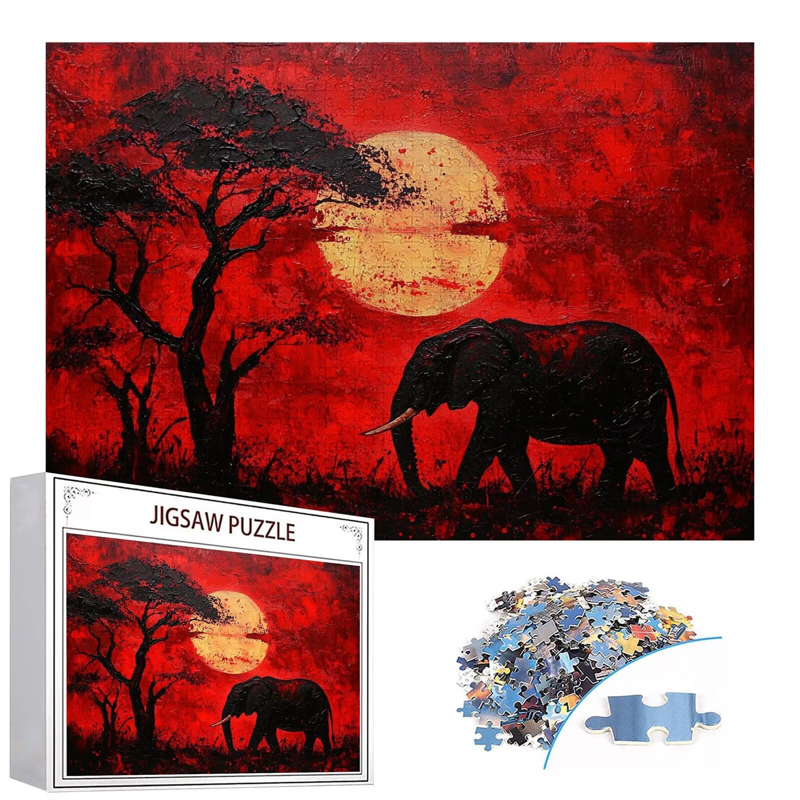 Puzzle 3000 elementów słoń puzzle dla dorosłych księżyc 122 x 81 cm unikalne rzemiosło klasyczne 3D drewniana układanka do rodzinnych gier aktywnych, układanka zrób to sam do dekoracji ścian domu