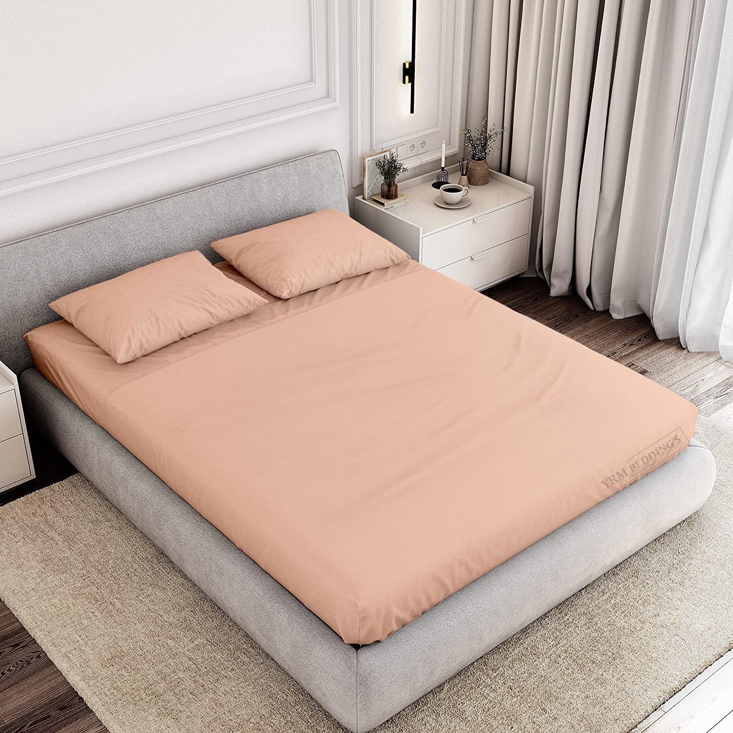 EDMUND - Super Soft Elastic Fitted Bedsheet with Pillow Covers Queen Size (60" X 78"+ 8") Fitted Bedsheet Machine Washable Cotton Finished Elastic Bedsheet Queen Size | Peach (B0CV7S7FTQ) Amazon Price History, Amazon Price Tracker