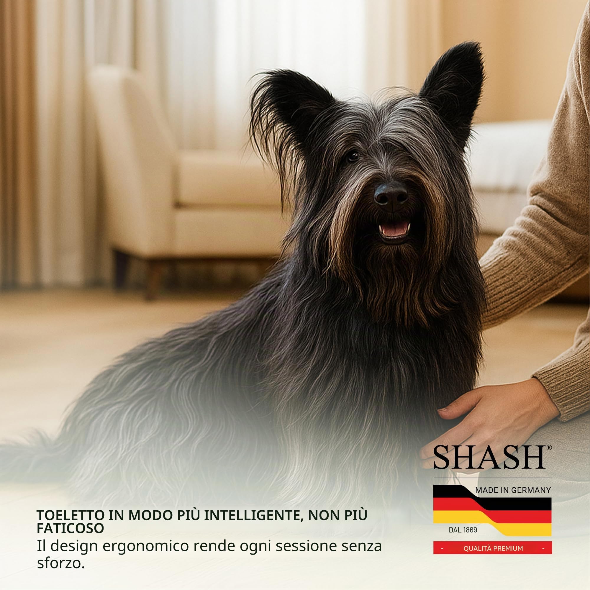 SHASH Dal 1869, spazzola per animali domestici fatta a mano in Germania, con perni in metallo curvo e cuscino in gomma, aiuta a districare i nodi, eliminare l'effetto crespo, ridurre la trazione e