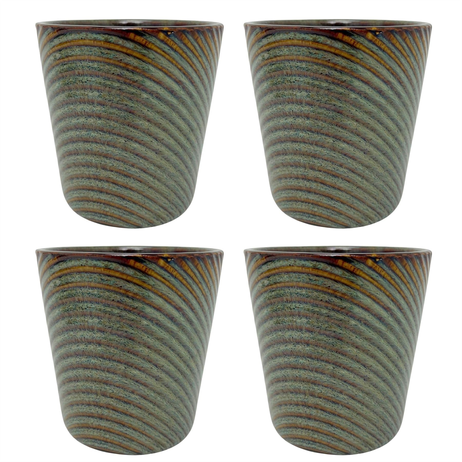 Carousel Home Green Set Of 4 Ceramic Plant Pots, 11Cm Embossed Spiral Reactive Glaze Indoor Planters, Small Succulent Cactus Flower Pots