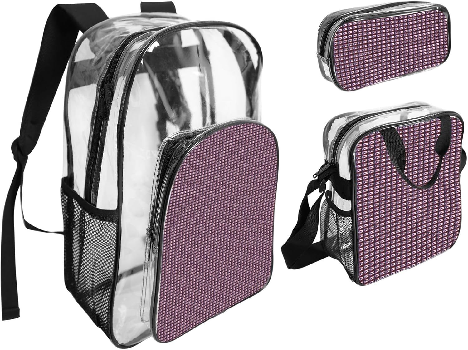 Ohio State Flag Print Unisex Transparent Backpack Set Travel Outdoor With Clear 3-Piece Lunch Pen Case