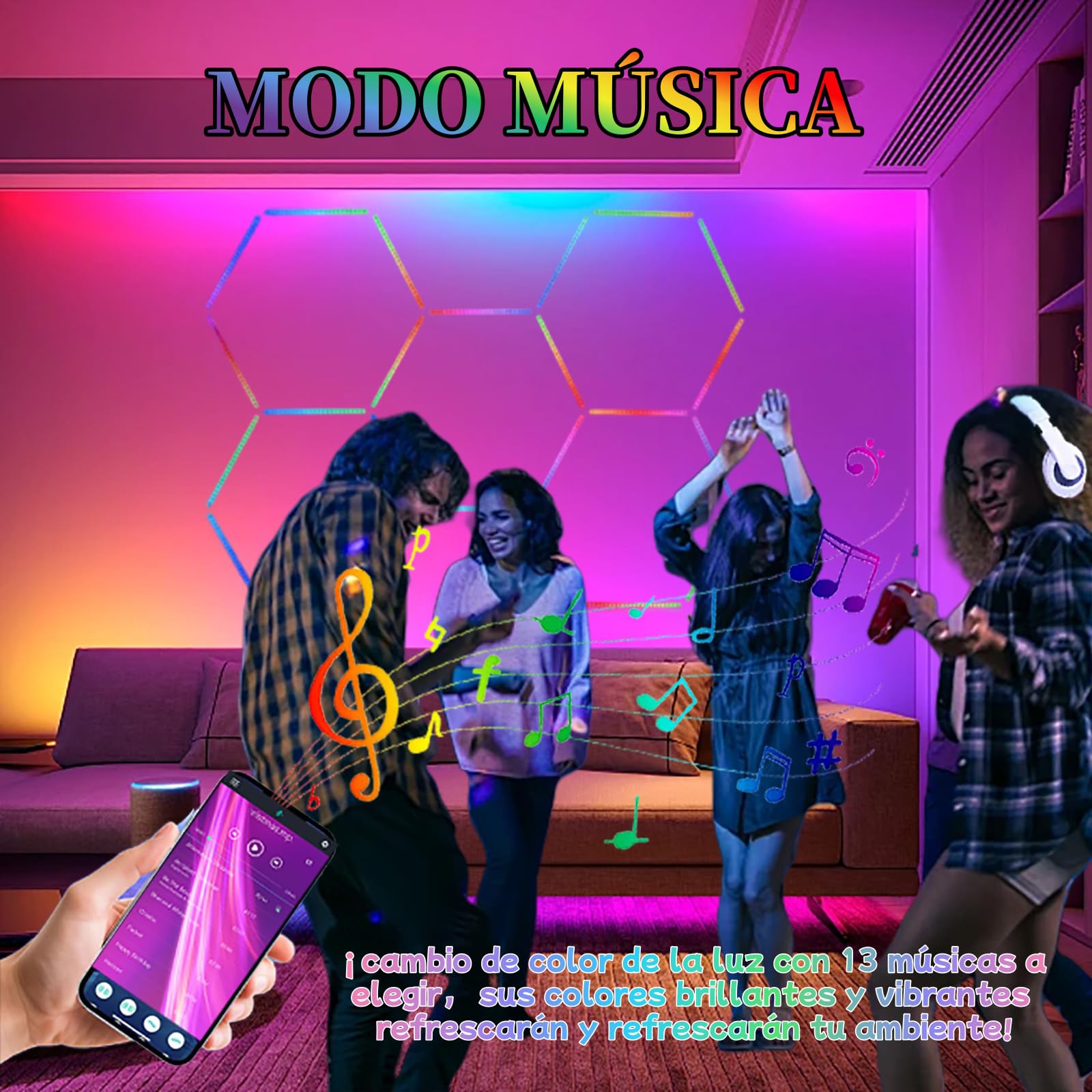 Luces Led Hexagonales Rgb Hexagonos Led Luz Garaje Hexágonos Lampara, Luz De Garaje Techo 358 +Modelo Música Cochera Belleza Del Coche Para Estaciones De Trabajo Y Talleres