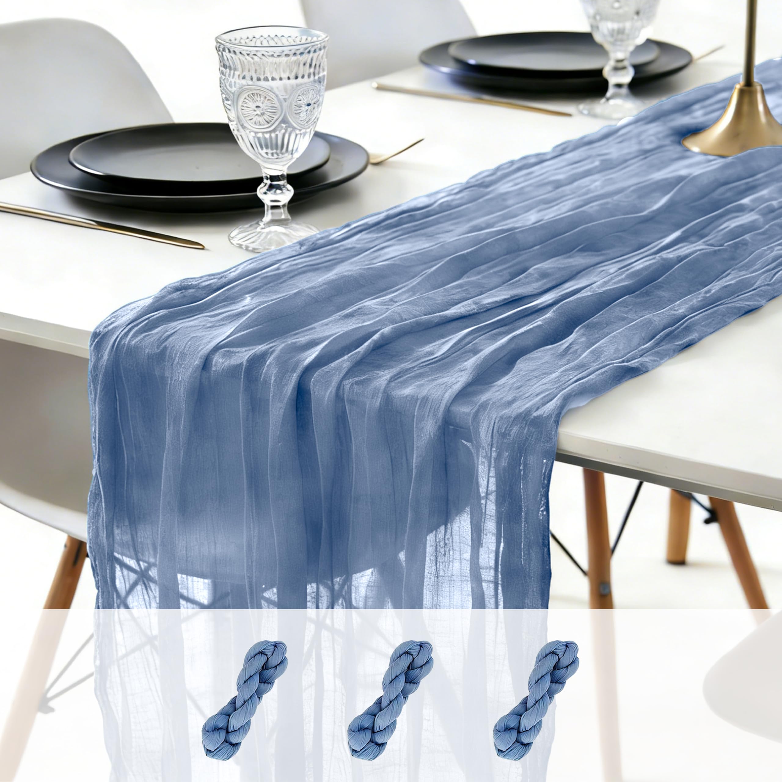 sxvblly 3PCS Dusty Blue Cheesecloth Table Runner 90×300cm Boho Gauze Rustic Spring Easter Table Runner for Baby Shower Wedding Decorations Bridal Shower Birthday Party Tea Party Decorations(10Ft)
