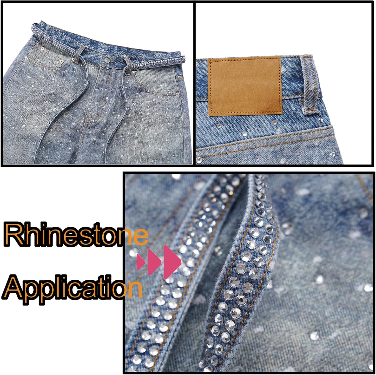 バギー ラインストーン ジーンズ Y2K オーバーサイズ ワイドレッグ デニムパンツ ヴィンテージ キラキラ カジュアル デニムパン