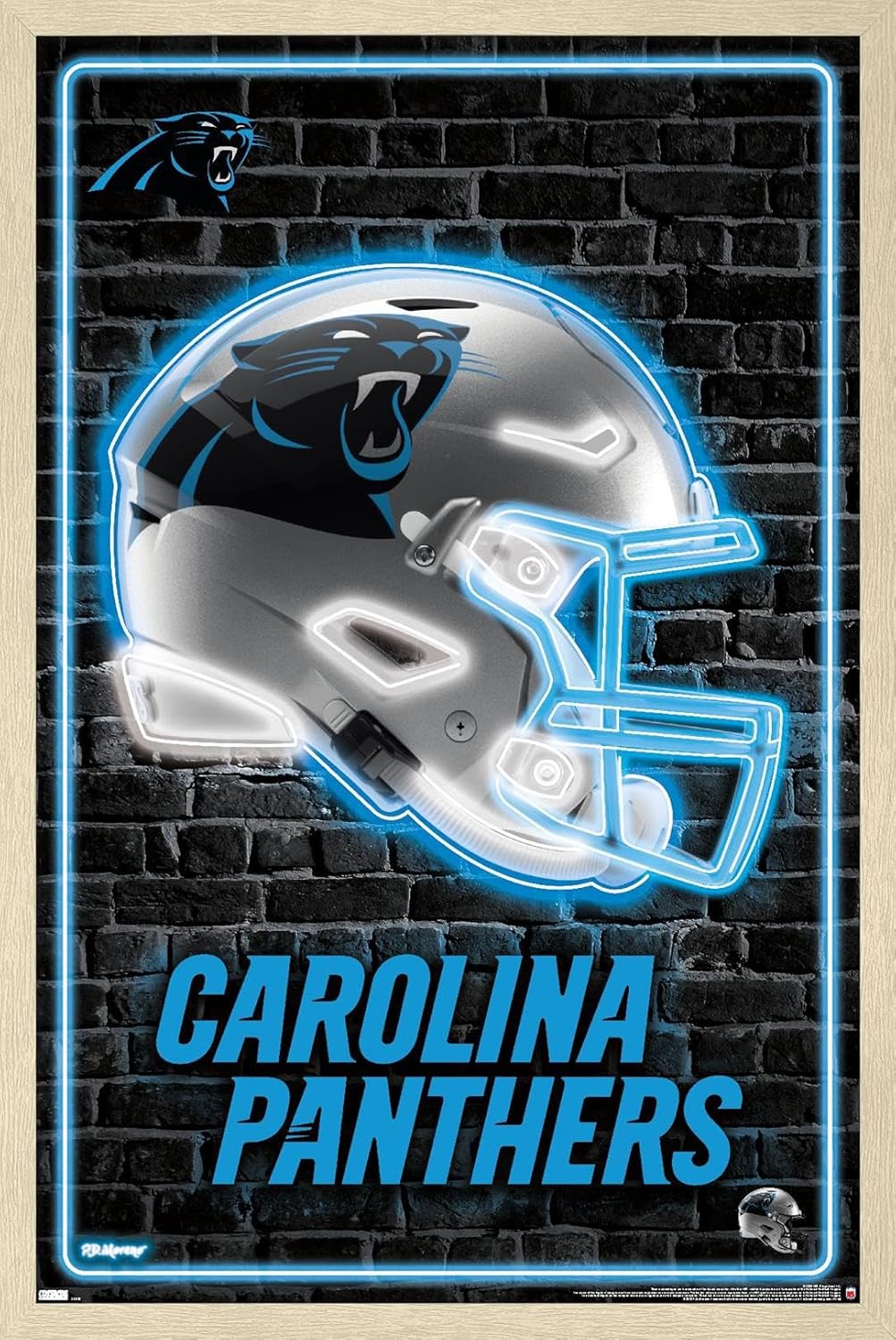 Trends International NFL Carolina Panthers - Neon Helmet 23 Wall Poster, 22.4L x 14.7W, Black Framed Version