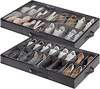 Vista 14 de Lifewit Organizador de almacenamiento de zapatos debajo de la cama, juego de 2, 4.3 pulgadas de alto, caja de almacenamiento de tela de perfil bajo