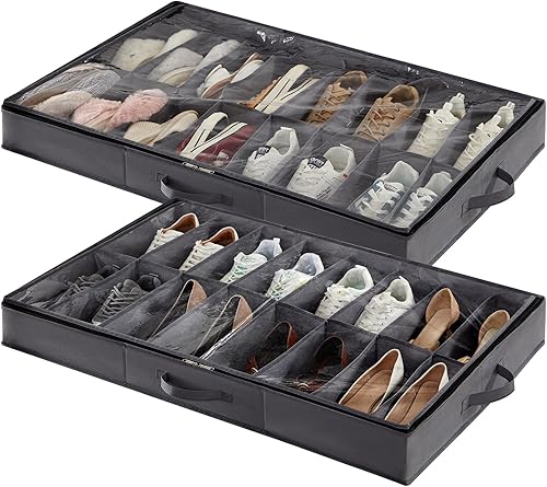 Lifewit Juego de 2 organizadores de almacenamiento para zapatos debajo de la cama cada uno se ajusta a 16 pares de zapatos organizador plegable con