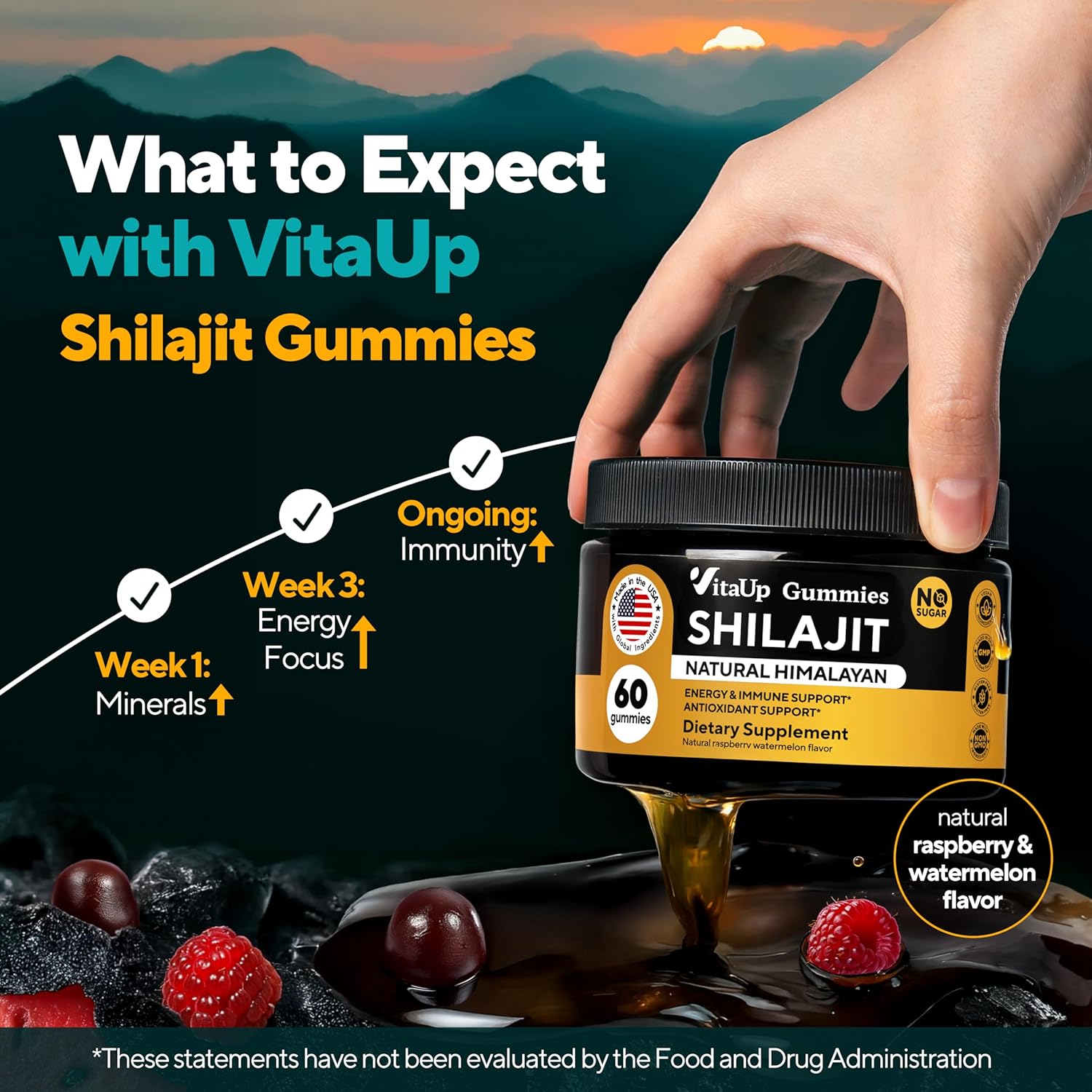 Himalayan Shilajit Gummies for Men & Women – Sugar-Free Shilajit Gummies with Fulvic Acid – Pure Energy, Immune & Healthy Aging Support – 60 Gummies - Image 4