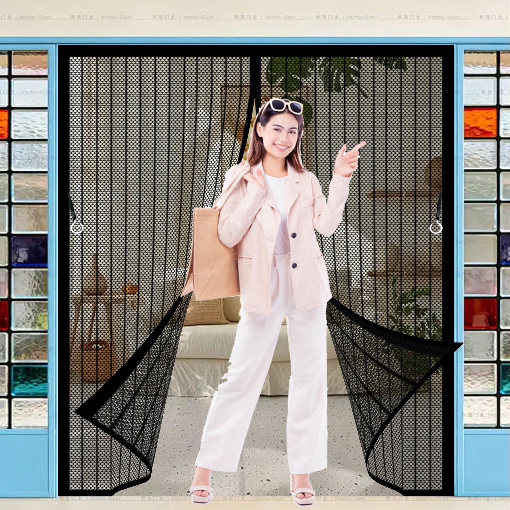 Magnetic Fly Insect Screen Door 133 x 148 cm Full Frame Magic Tape, Powerful Magnets Fly Screens Doors Nets No Drill Installation, Keep Bugs Out for Living Garage Doors, Black