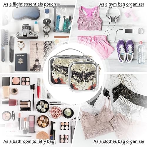 Miniatura 7 de Gothic Butterfly Moon Clear Toiletry Bag for Traveling,2 Pack Makeup Cosmetic Bag with Zipper,Travel Bag for Toiletries,Travel Essentials 21215184