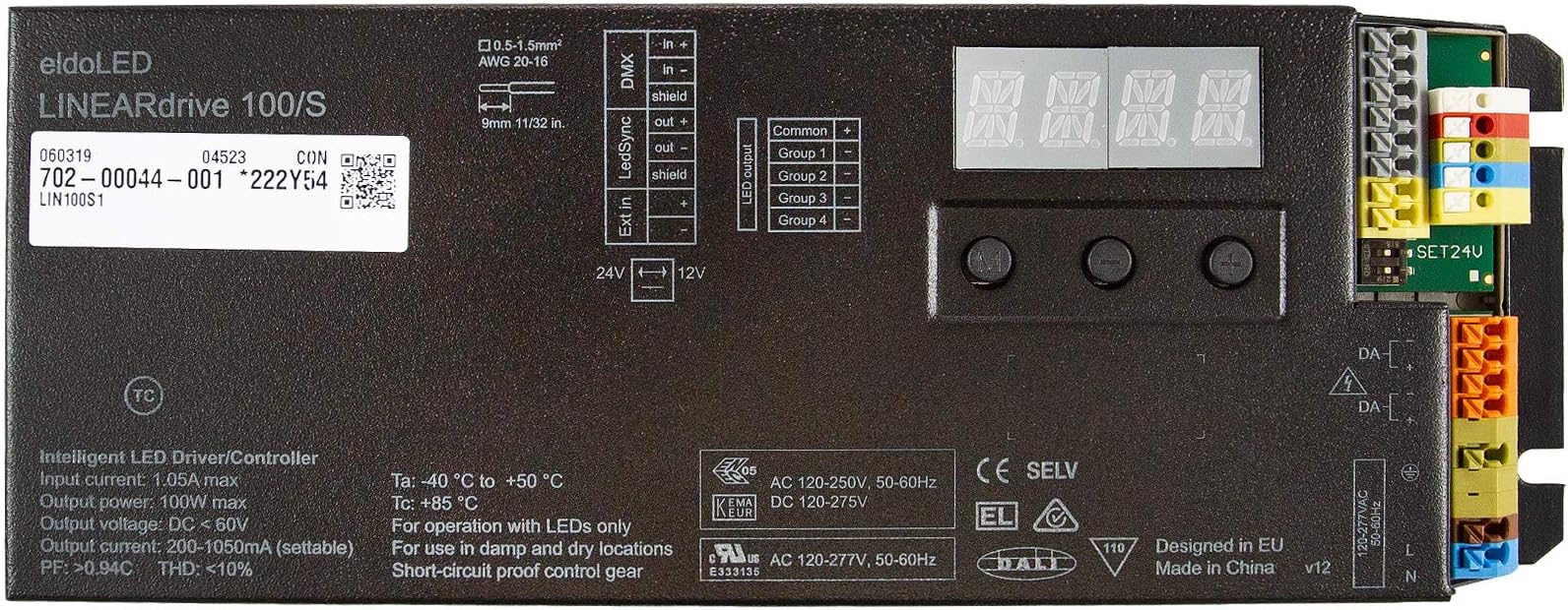 eldoLED LIN100S1 LINEARdrive 100/S Intelligent DMX RDM & DALI 4 Channel Constant Voltage LED Lighting Dimmable Driver & Controller UL Recognized