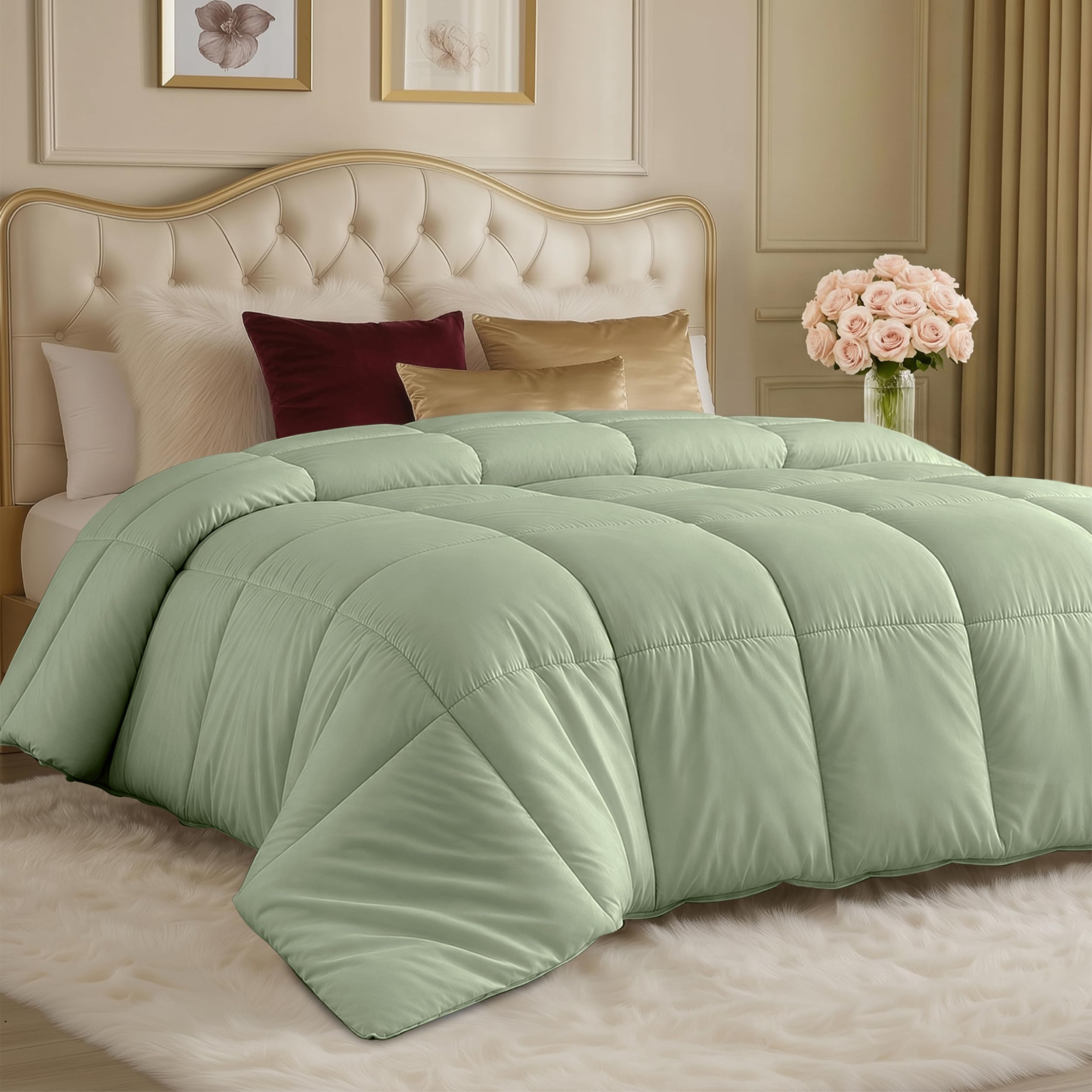 Utopia Bedding Comforters Queen Size, All Season Duvet Insert, Down Alternative Box Stitched Bed Comforter with Corner Tabs, Machine Washable (Sage Green)-image-40