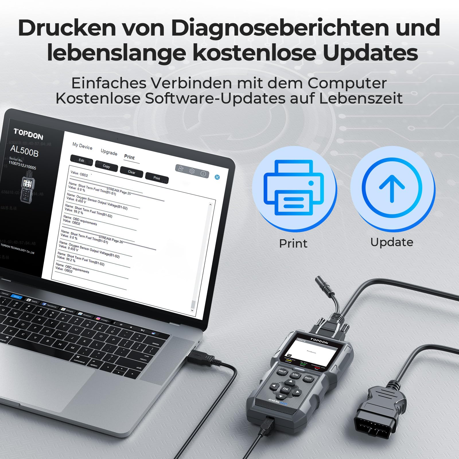 TOPDON ArtiLink500B OBD2 Diagnosegerät Auto und Batterietester 2-in-1, Universal KFZ-Fehlercode-Lesegerät mit Vollen OBD2-Funktionen, Laufen Batterie-Tests, Anlassen Tests, Lade-Tests