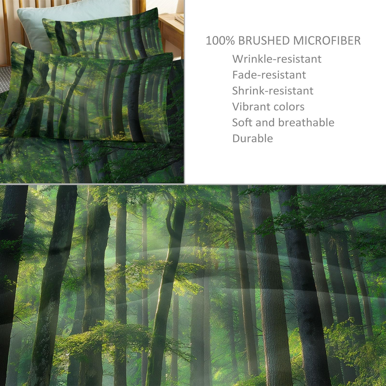 Pościel 155 x 220 cm, 3-częściowa, zielona, miękka mikrofibra renforcé, dwustronny komplet pościeli, 1 poszwa na kołdrę z zamkiem błyskawicznym i 2 poszewki na poduszkę 80 x 80 cm