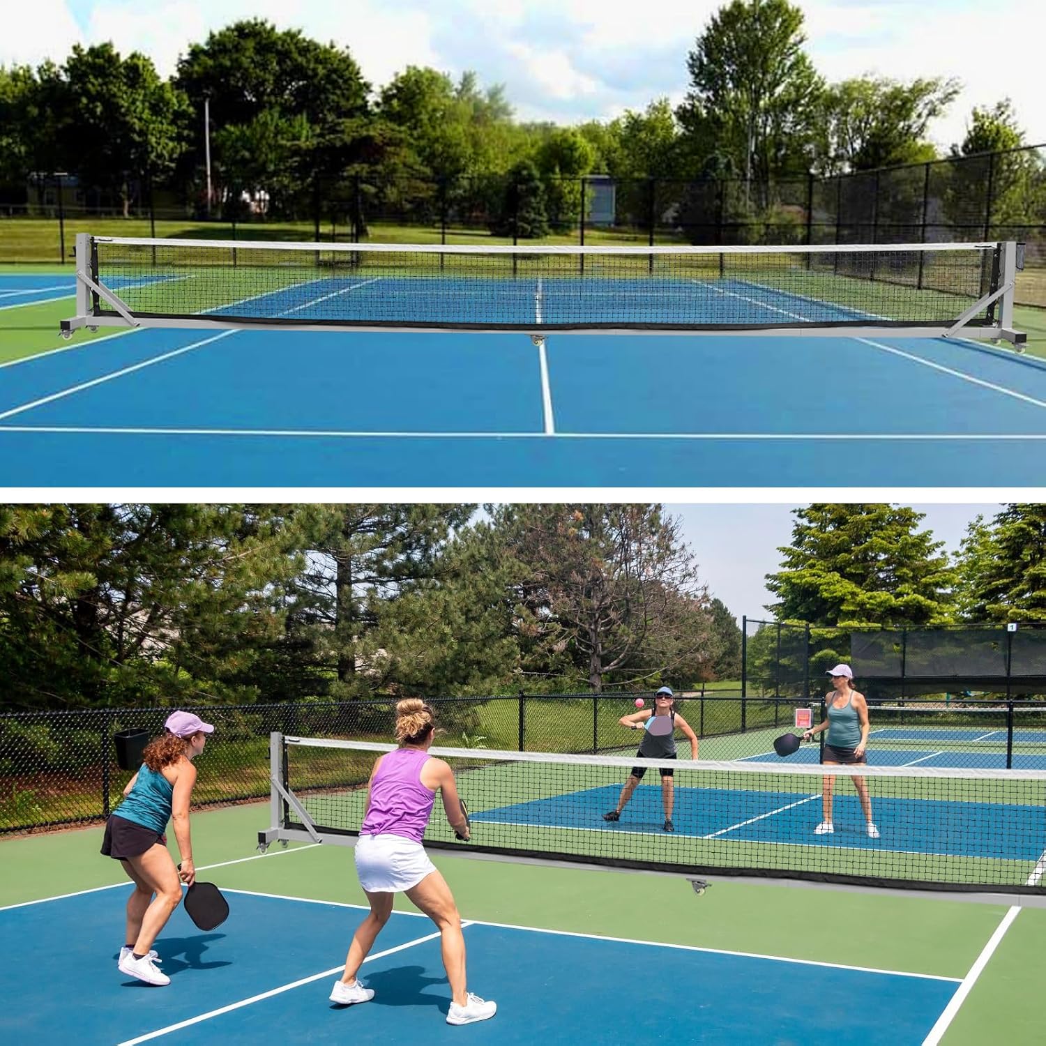 Pro Pickleball Net Portable with Wheels – 22ft Heavy Duty Pickleball Net System with Sturdy Aluminum Frame for Outdoor & Indoor – Nylon Net & Carrying Bag for Pickleball, Tennis, Badminton