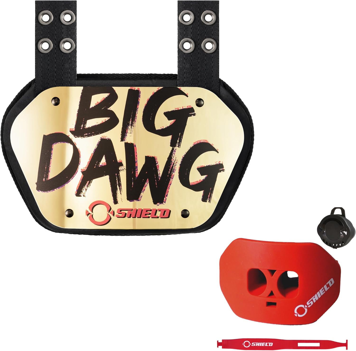 O Shield Big Dawg Football Backplate with Red Mouthguard, Backplate Football with Mouthguard, Sold by Package, Youth Fit