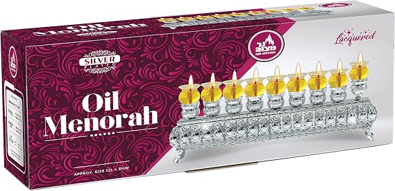 Ner Mitzvah Silver Plated Oil Wall Menorah, Fits Standard Chanukah Oil Cups and Large Candles, 3 inch High