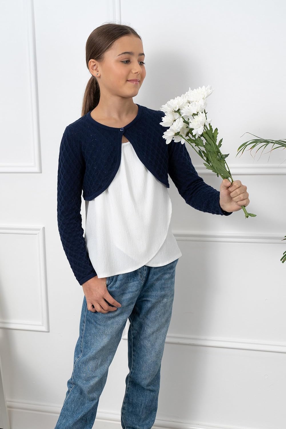 BOLEROSE Girls Long Sleeve Pointelle Knit Childrens Kids Bolero Shrug - Image 6