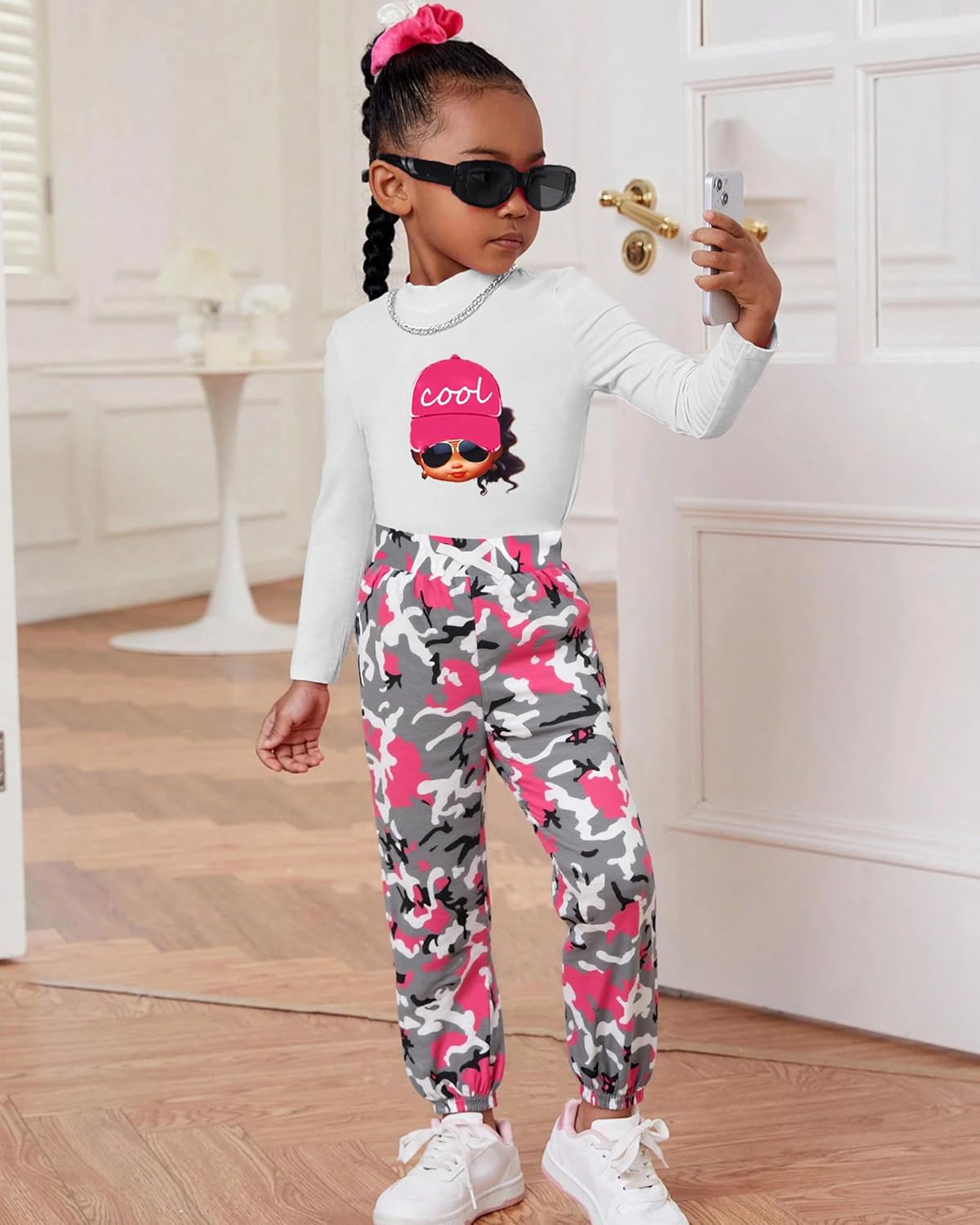 Girls 2 Piece Outfit Sweatsuits Tie Dye Clothes Set Long Sleeve Sweatshirts Sweatpants Athletic Tracksuit 4-13Y Camouflage Pink 8-9 Years image 3 of 5 B0FG2C89TK