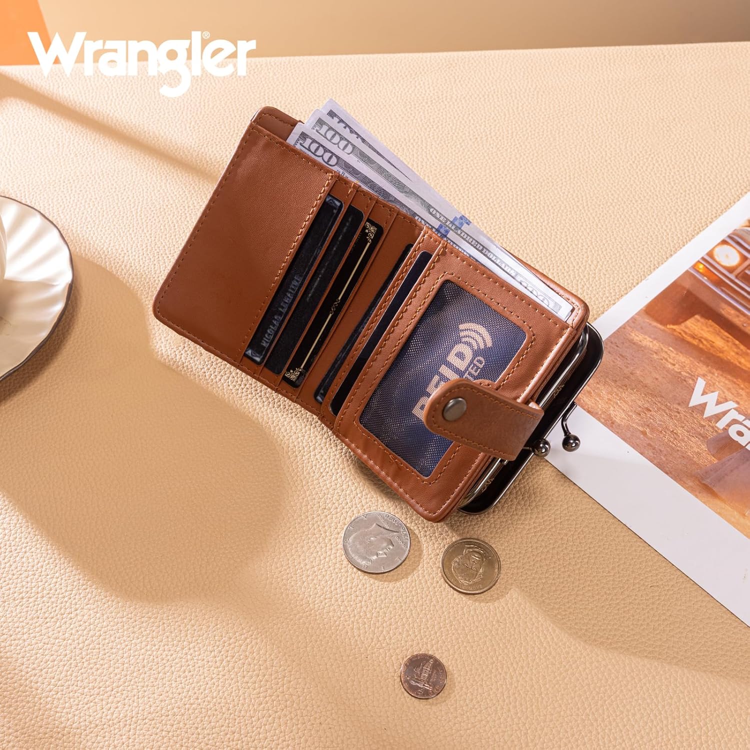 Montana West Wrangler Women's Wallet Leopard Print Wallets RFID-blocking Small Bifold Credit Card Holder with Kiss Clasp WG366-W116LP - Image 2