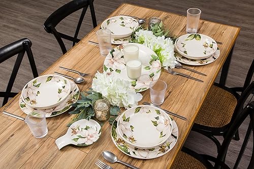 Miniatura 5 de Bico Magnolia - Juego de 4 cuencos para pasta floral, 35 onzas, cuencos grandes de cerámica para sopa y cereales, aptos para microondas y