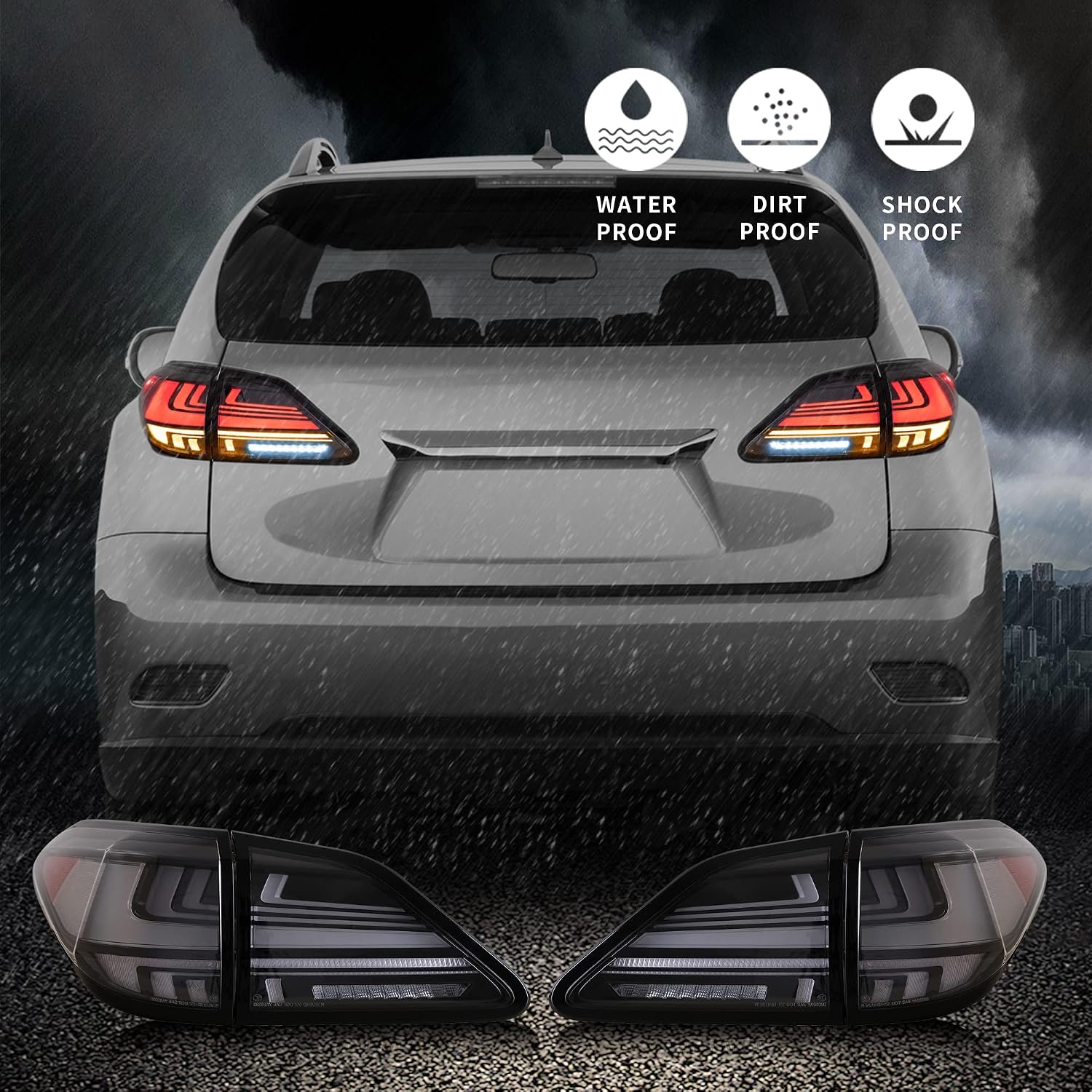 VLAND LED Tail Lights Assembly for [ 2009-2014 Lexus RX270 RX350 RX450 RX330 RX440H ] With Dynamic Animation LED Running Light & Sequential Turn Signal lights, Driver & Passenger Sides (Smoked)