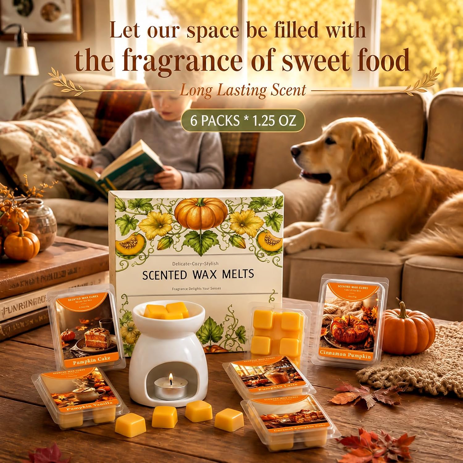 STRN Pumpkin Wax Melts, Pumpkin Scented Soy Wax Cubes for Home 6 Packs