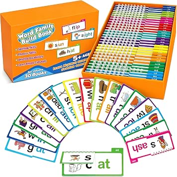 Phonics Flash Cards, 30 PCS Fun Flip Books for Kids Learn to Read