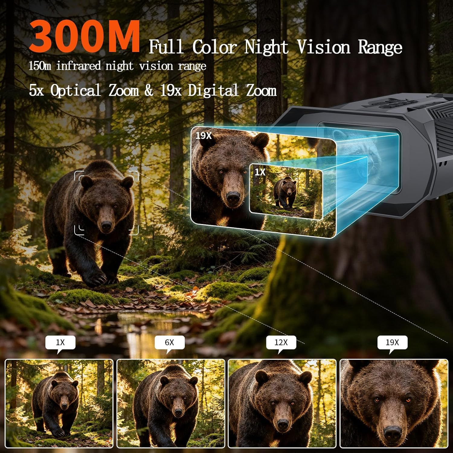 Night Vision Binoculars for Adults with Infrared | 20× Zoom Digital Night Vision Goggles with 4K Photos, 984ft Long Range, HD 3″ Screen, Rechargeable Battery – Best for Hunting, Wildlife, Surveillance - Image 3