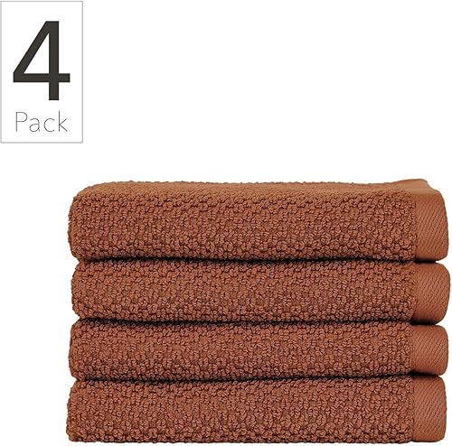 Miniatura 3 de Nate Home by Nate Berkus - Juego de 4 toallas de baño de tejido de arroz 100 % algodón, suaves y absorbentes, sólidas, de mDesign, color siena