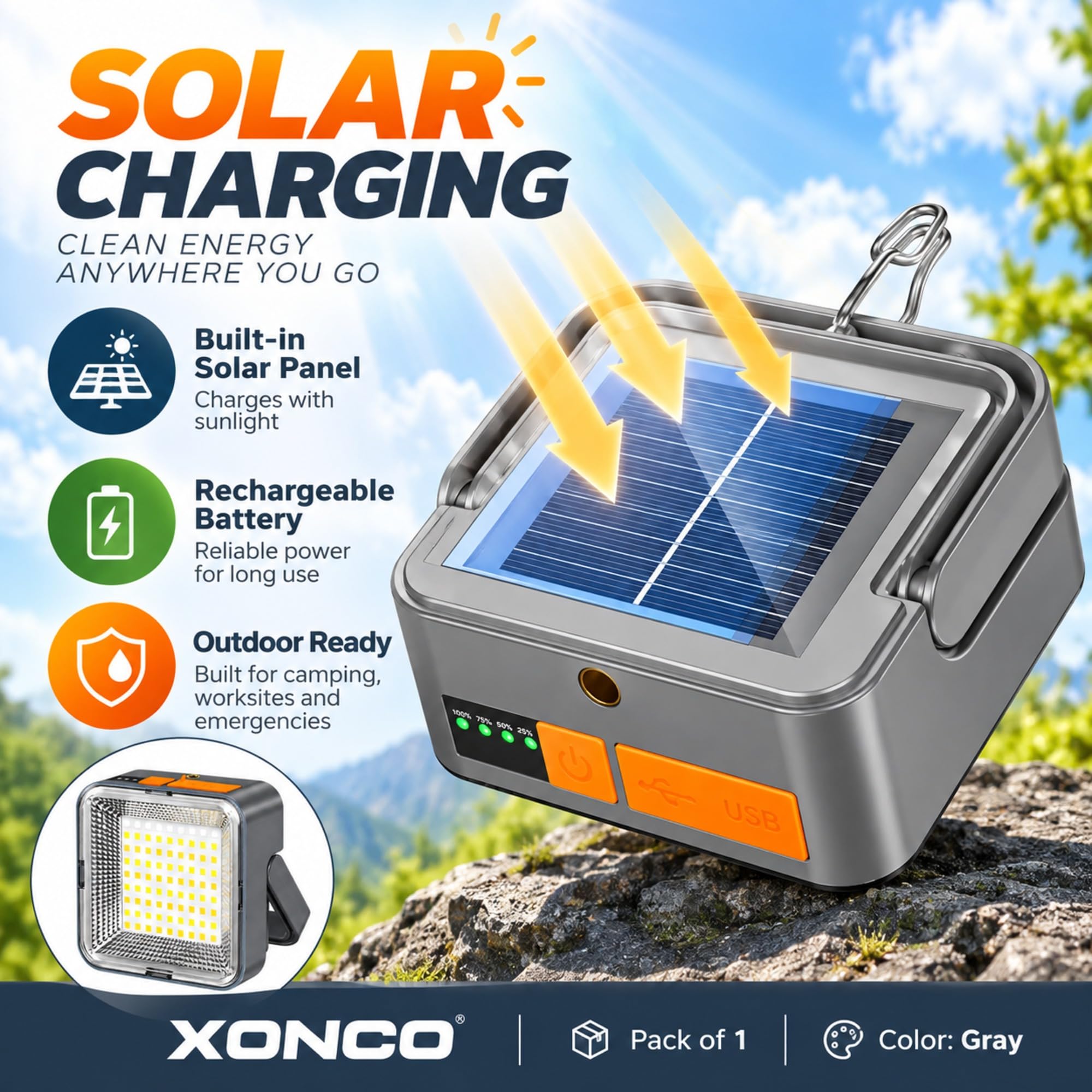 Solar Camping Light - Rechargeable LED Lantern -2