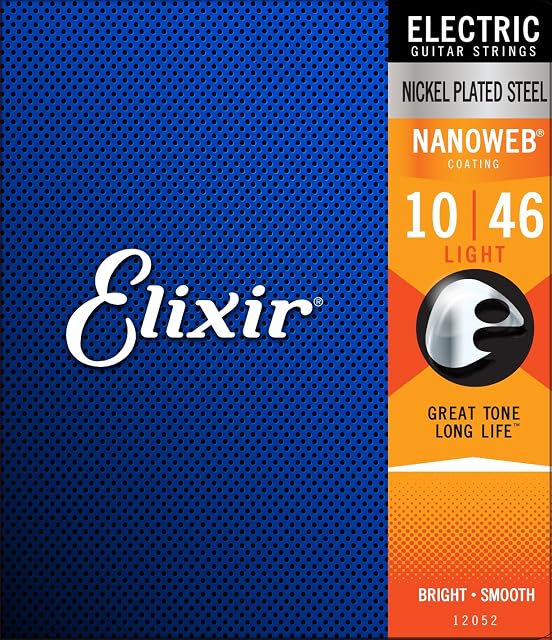 Elixir 12052 Strings Electric Guitar Strings w NANOWEB Coating, Light (.010-.046)