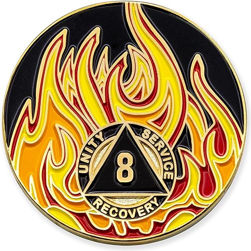8 años Twisted Flames Gold Plated AA Recovery MedallionChip - NegroRojoNaranjaAmarillo