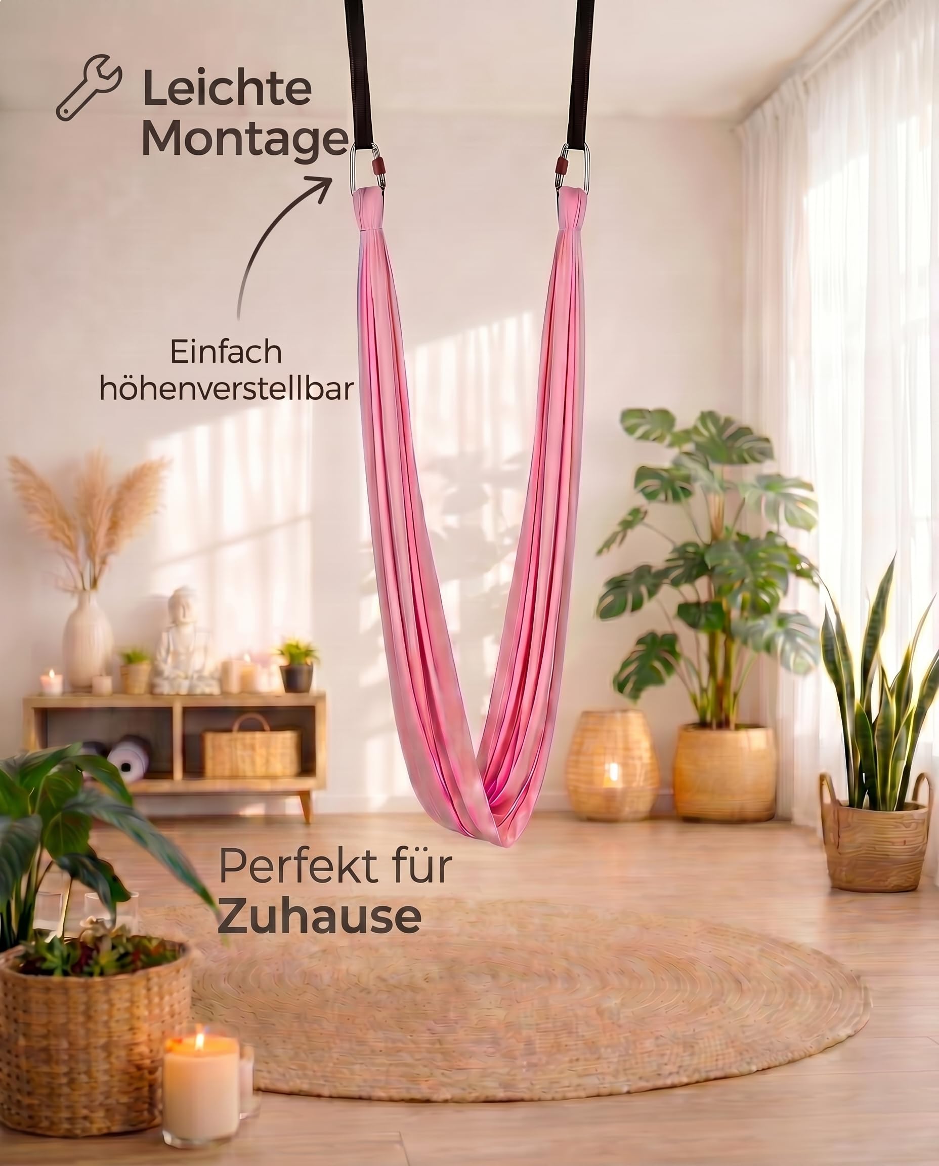 Yogaschaukel 4 m x 2,6 m – Aerial Yoga Tuch Komplettset mit Befestigung – hautfreundliches Nylon, verstellbare Gurte & Aufbewahrungsbeutel – für Yoga, Stretching & Entspannung