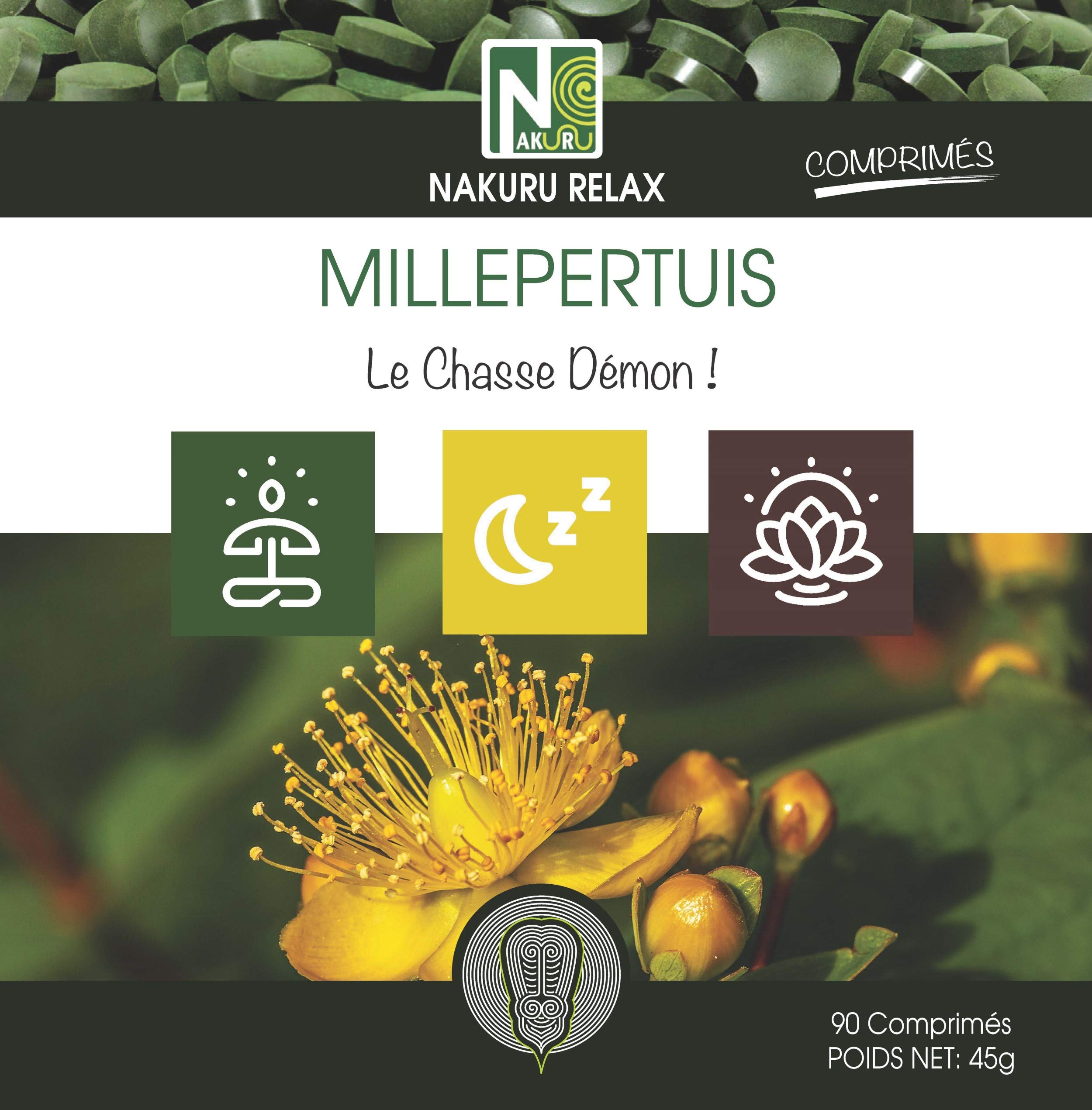 Erba di San Giovanni | 90 compresse da 500mg | NAKURU Relax | Polvere organica secca e compressa a freddo | Analizzata e condizionata in Francia | "La Caccia al Demone!"