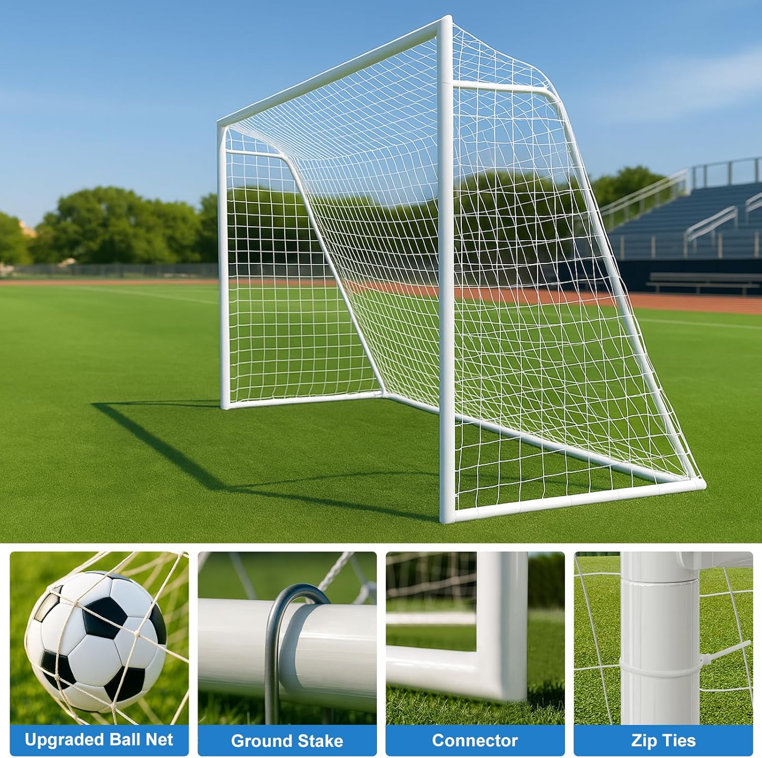 MOPHOTO Soccer Goal, 6X4/8x6/10x6.5/12x6/16x7/18.5x6.5/21x7/24x8ft Soccer Goals for Backyard, Full Size Soccer Goal for Teens & Adults Training
