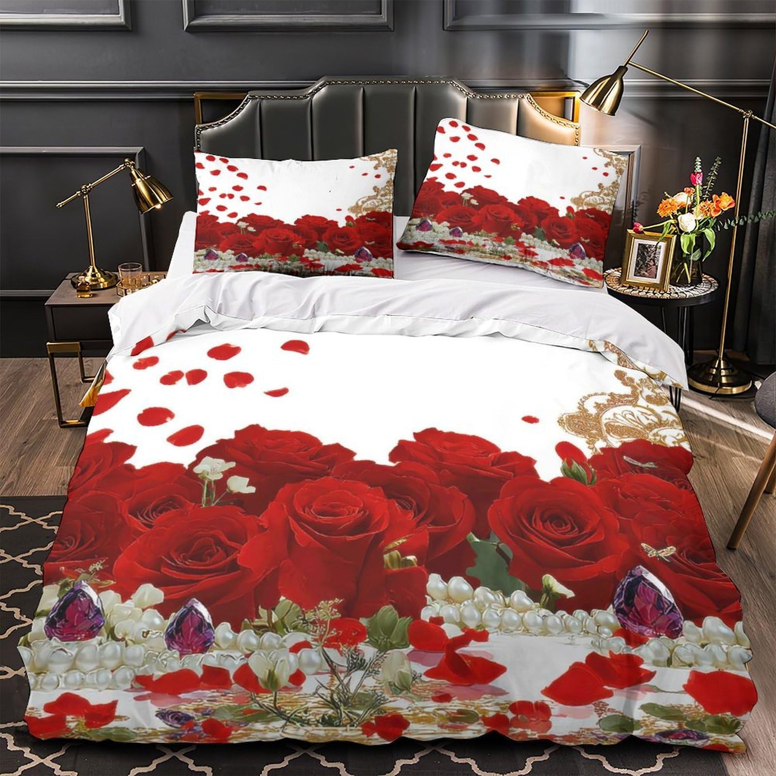 Parure de lit hypoallergénique roses rouges housse抗 allergic 140x200