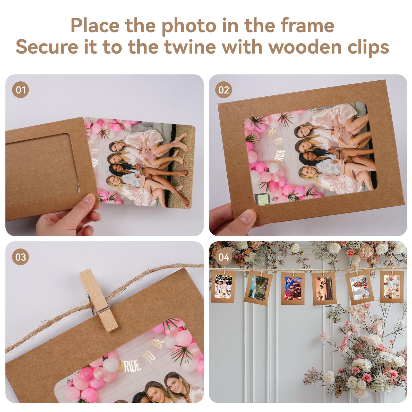 20 Pièces Cadre Photo en Papier,15,5 x 11,5 cm a Suspendre Cadres en Carton, Cadres Photo en Papier avec 20 Clips Et 2m Cordes,Cadre Photo Carton pour Les Fêtes D'anniversaire,la Saint-Valentin,Noël