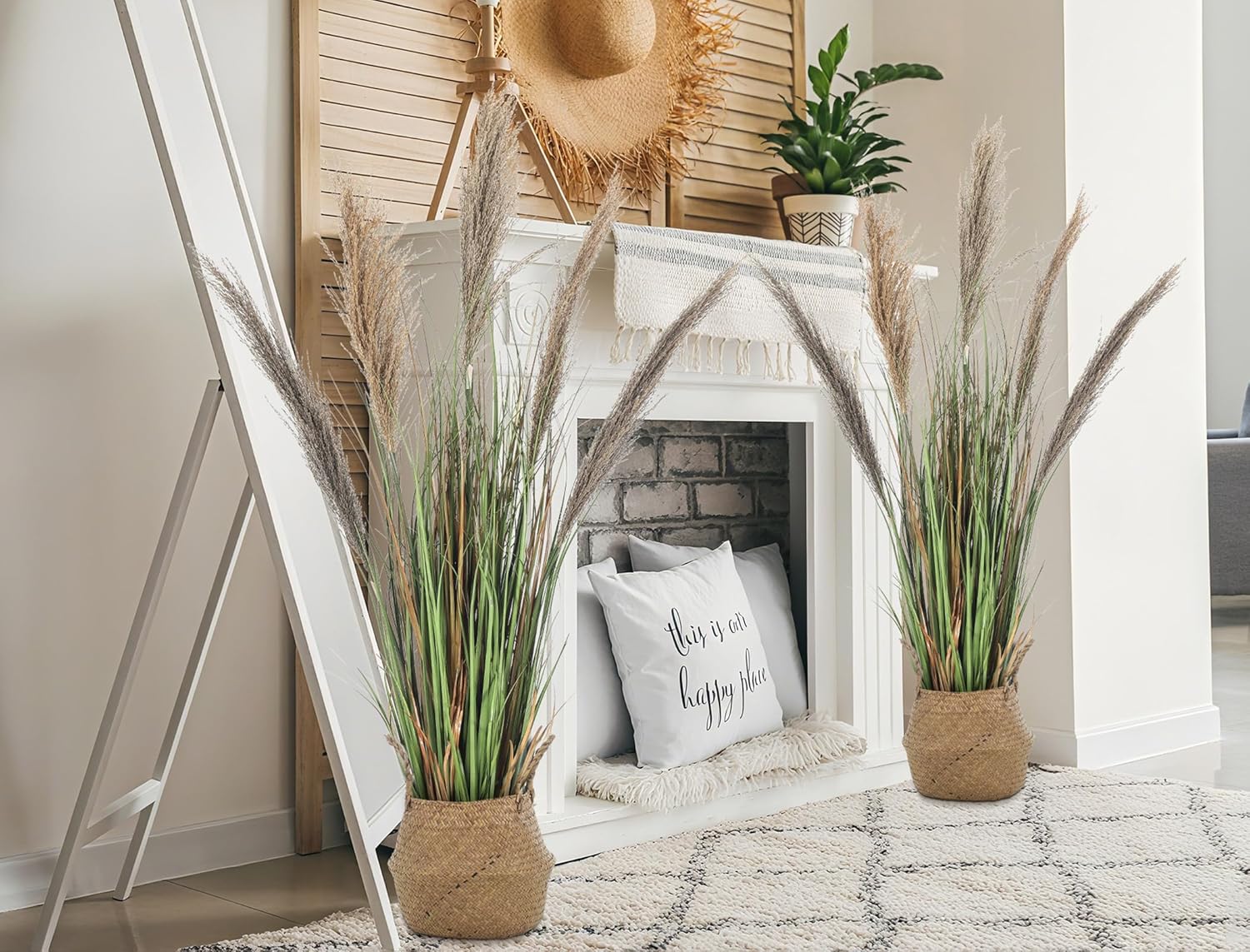 Jexine 2 Pcs Pampas Grass Potted Plants 4 ft Tall Artificial Grass Potted Artificial Greenery Floor Plants Tall in Pot for Housewarming Gift House Garden Bathroom Lobby Outdoor Decoration (Fall) - Image 5