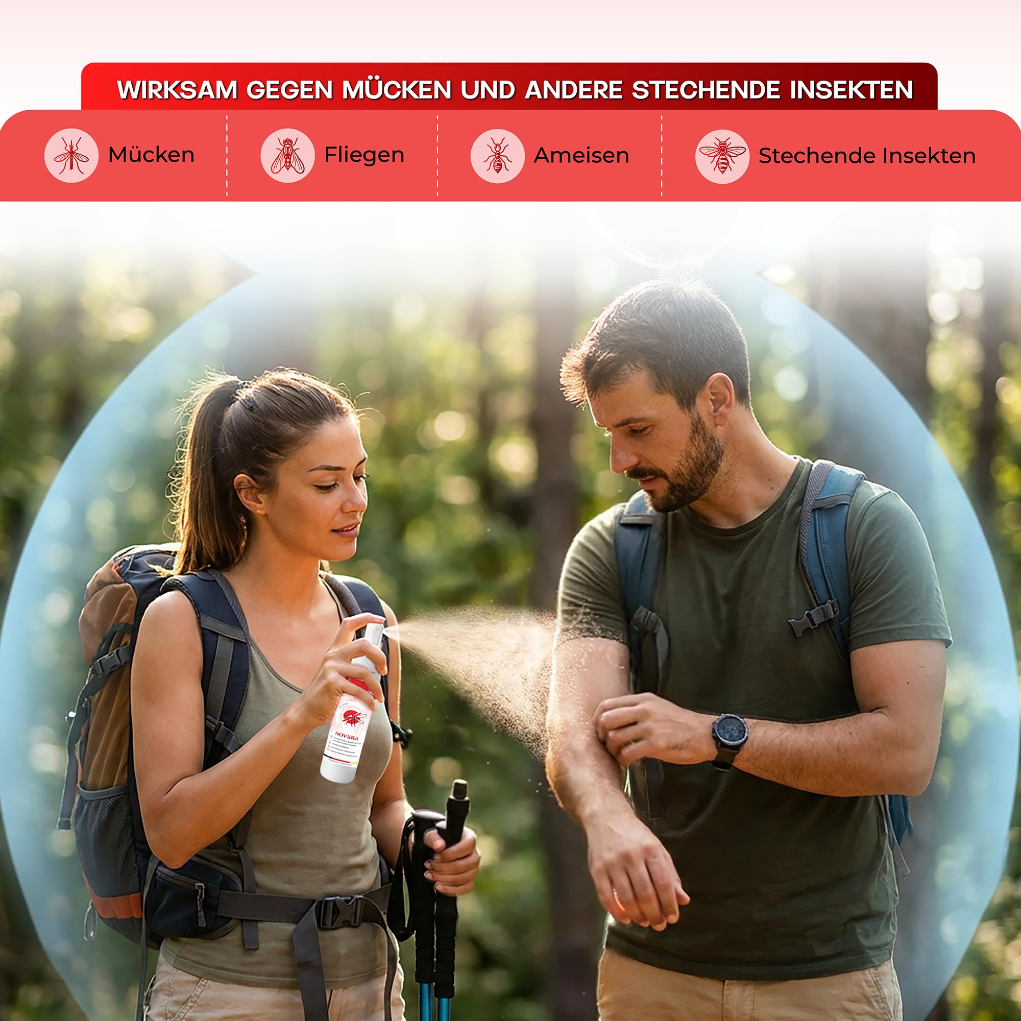 Mückenschutz 100 ml, schnellwirkender natürlicher Insektenschutz, hautverträglich und fleckenfrei für Reise, Outdoor und Alltag, Geraniol-Zitrus-Duft, Insektenspray, Mückenschutz Haut, Mückenspray