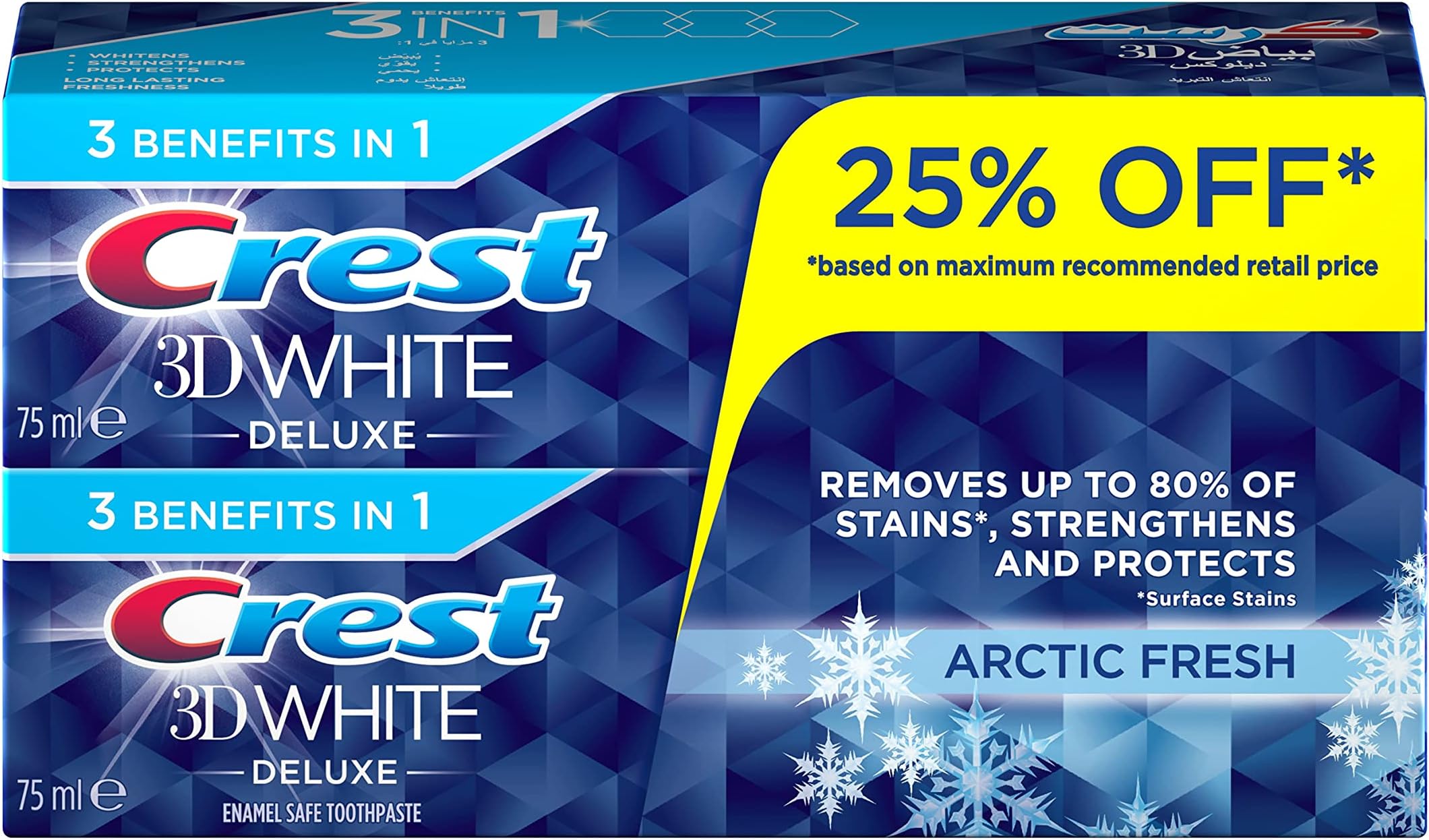 3D White Arctic Fresh Whitening Toothpaste, 2 x 75ml