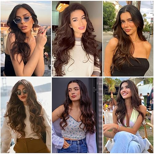 Miniatura 5 de Aida ble Peluca de onda larga marrón degradado para mujer, 26 pulgadas, parte media, peluca larga y rizada resistente al calor, cabello sintético de