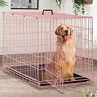 Vista 11 de Jaulas para perros de 42 pulgadas, jaulas plegables de alambre mental para mascotas con panel divisor de doble puerta, bandeja extraíble y asa