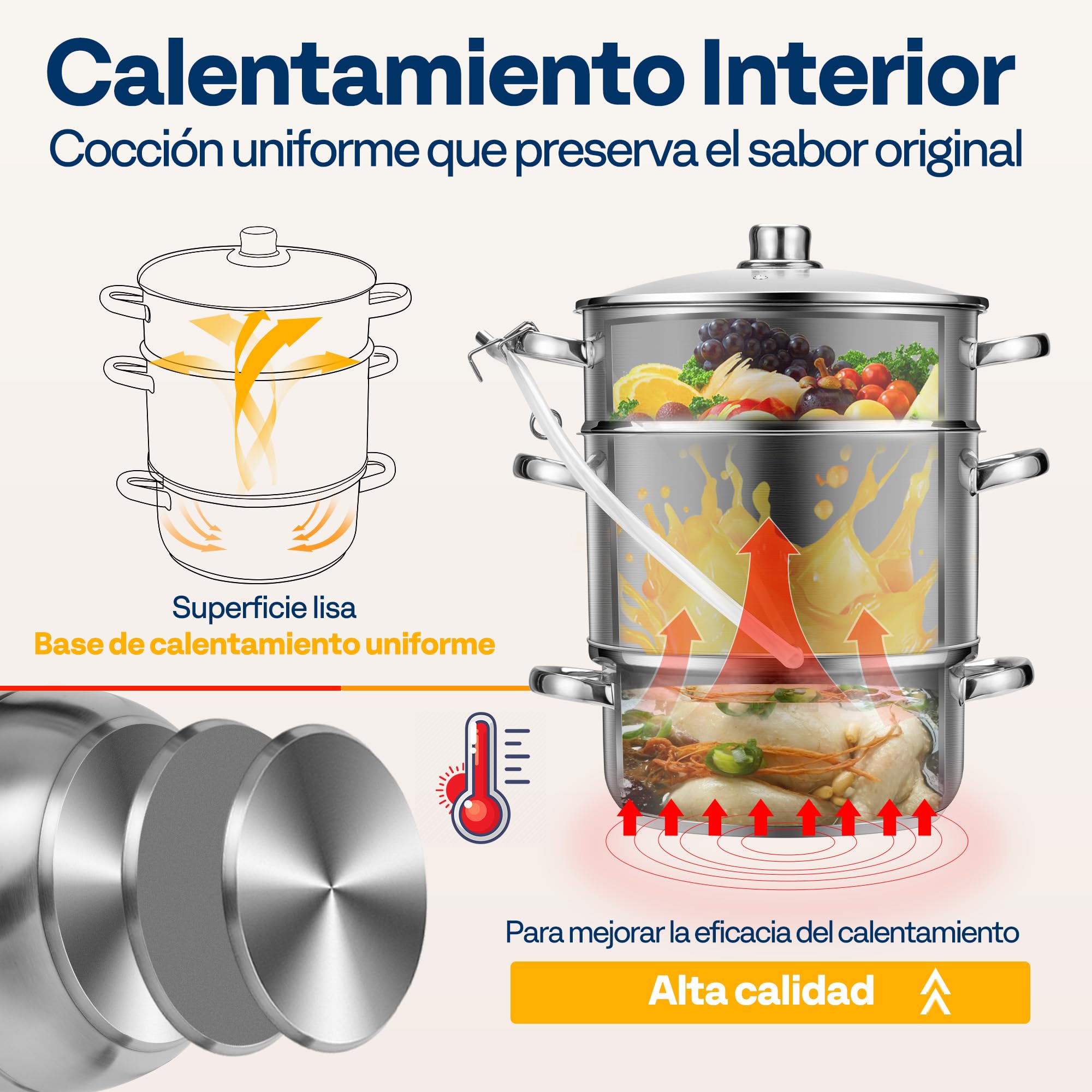 VIVOHOME Exprimidor de Vapor con Tapa de Vidrio 8L Extractor de Frutas | Ø 26cm, Acero Inoxidable, Verduras Casero con Tubo, Apto para Lavavajillas, para Todas las Cocinas, incluida Inducción