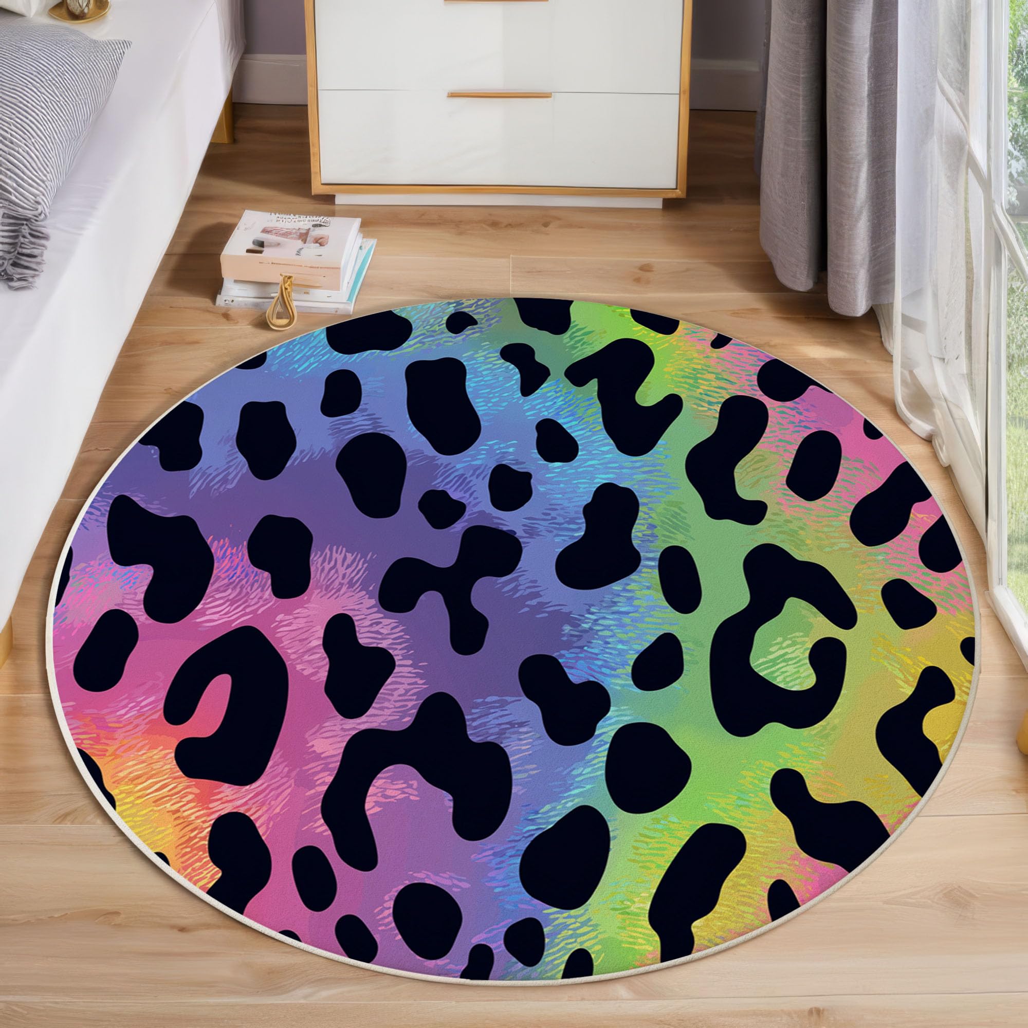 Tapis rond lavable en machine antidérapant poil ras violet 200cm