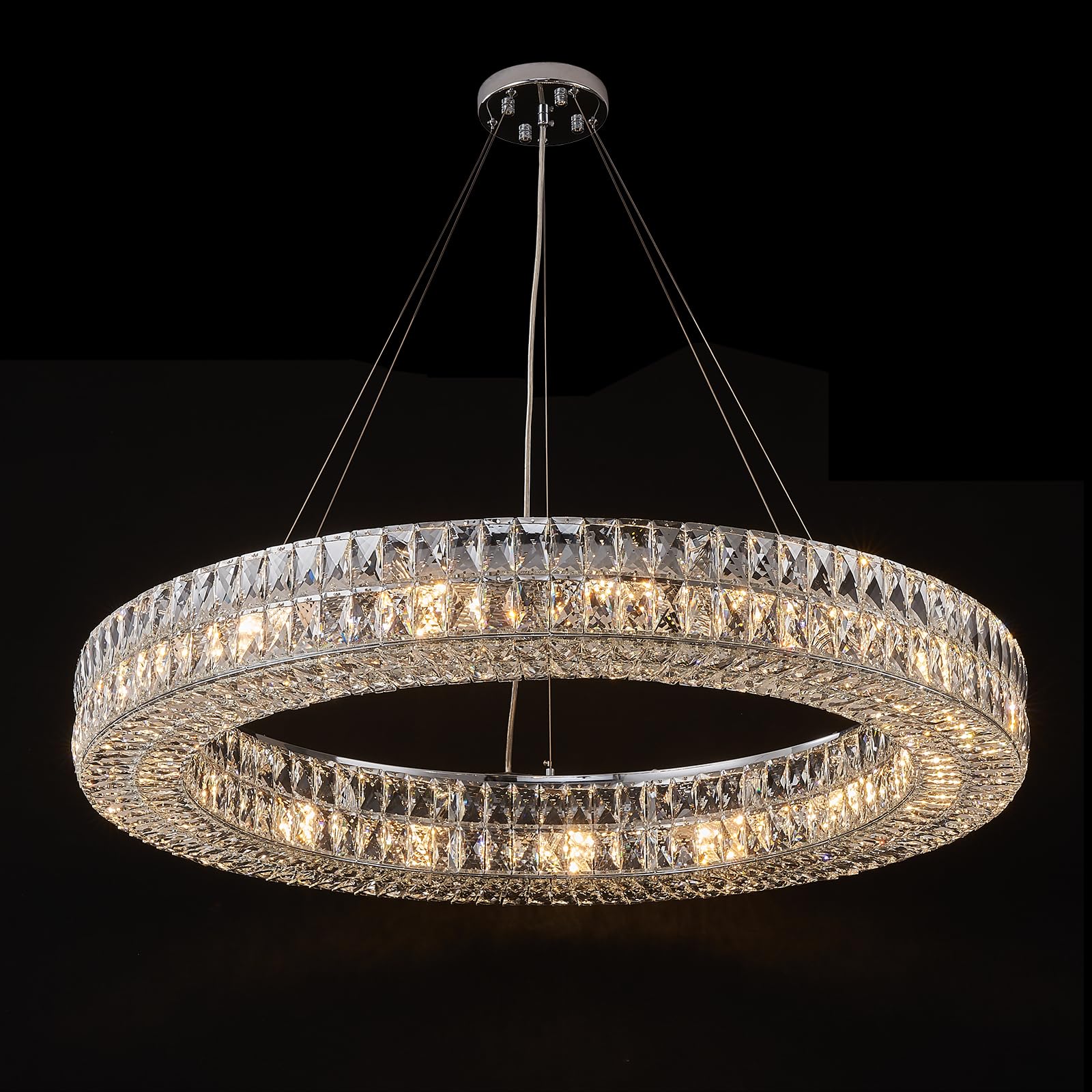 Photo 1 of Homeooze 15-Lights Ring Crystal Chandelier, Modern Chandeliers Lighting and Hanging Ring Adjustable, Ceiling Light Fixture for Living Room Dining Room Bedroom (Chrome, 40")