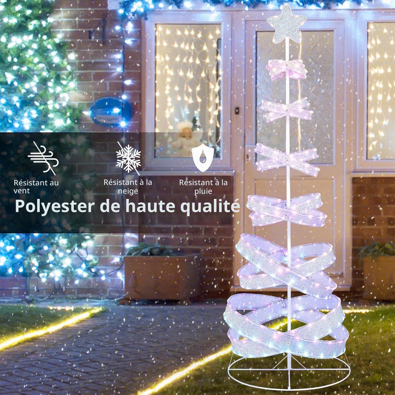GOPLUS Sapin de Noël Lumineux 210CM Spirale pré-illuminé, Arbre Artificiel LED Blanc avec 341 lumières, 34 Modes d'Eclairage, Décoration de Noël en Intérieur et Extérieur