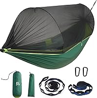 Vista 10 de Miztli Hamaca de camping – Hamaca portátil con amplia red y correas de árbol con bucles ajustables, hamaca doble e individual para exteriores